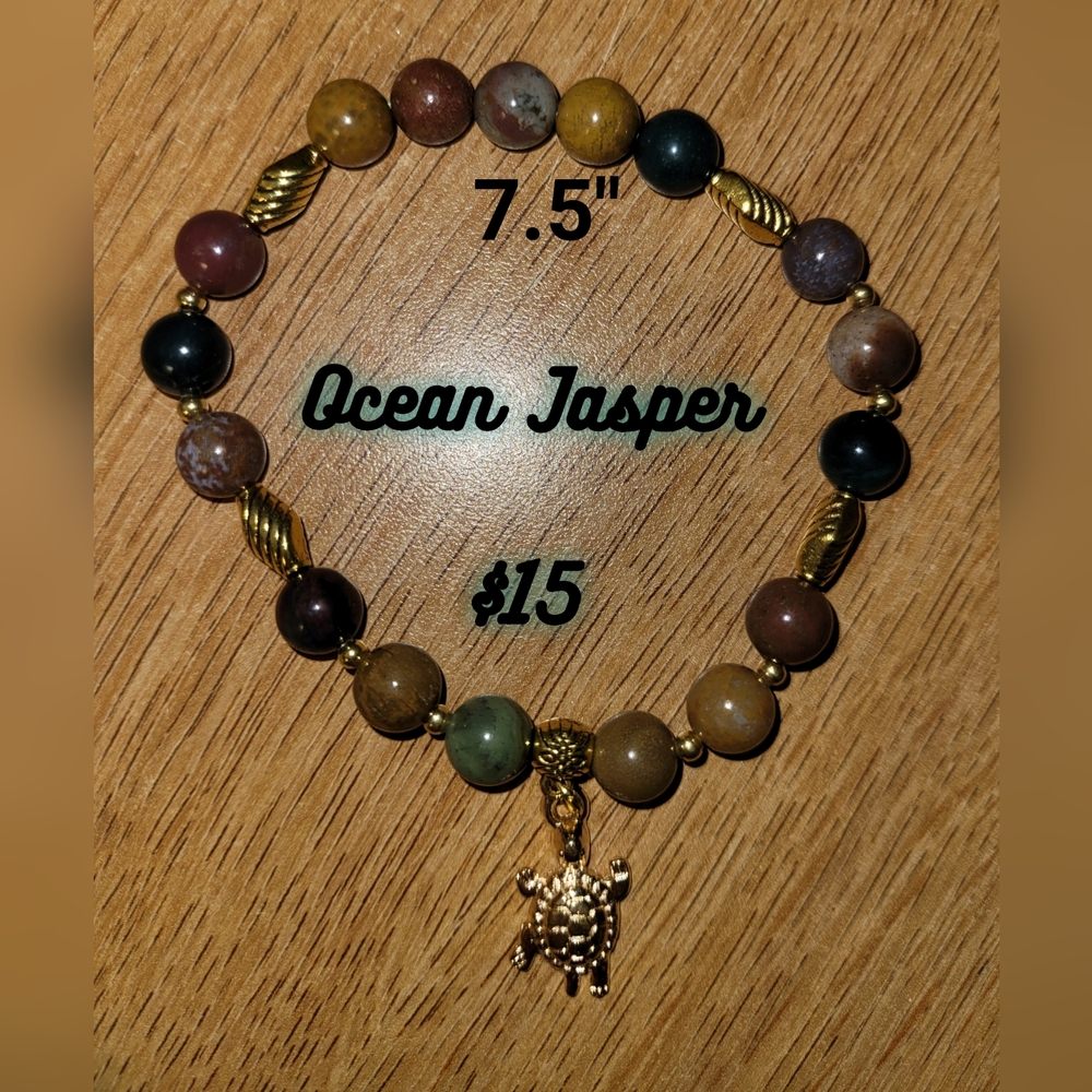Ocean Jasper w/ Turtle Charm Bracelet